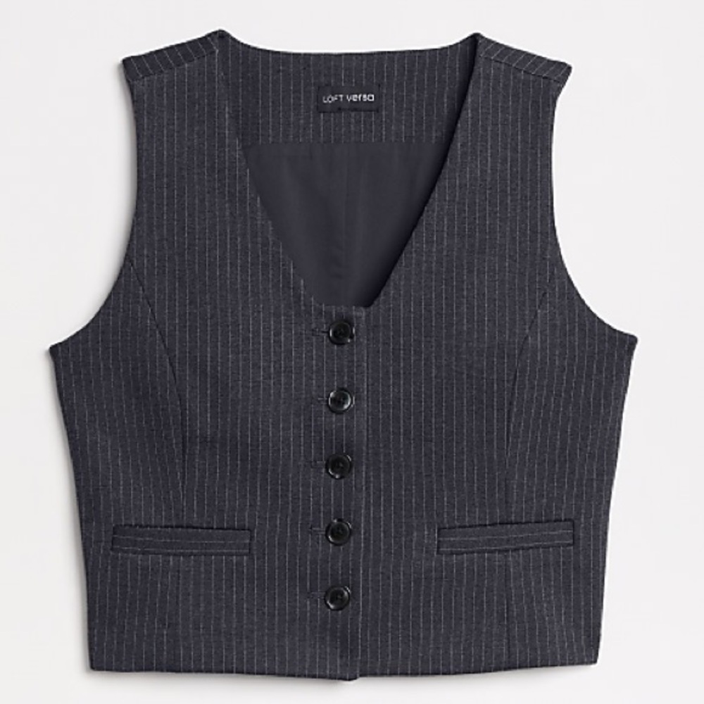 NWT LOFT Versa Ponte Pocket Pinstripe Vest - L